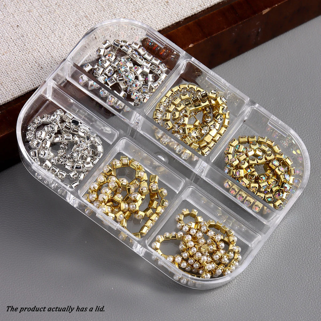 3D Metal Nail Art Chains Gold Silver Nail Decoration Jewelry Set