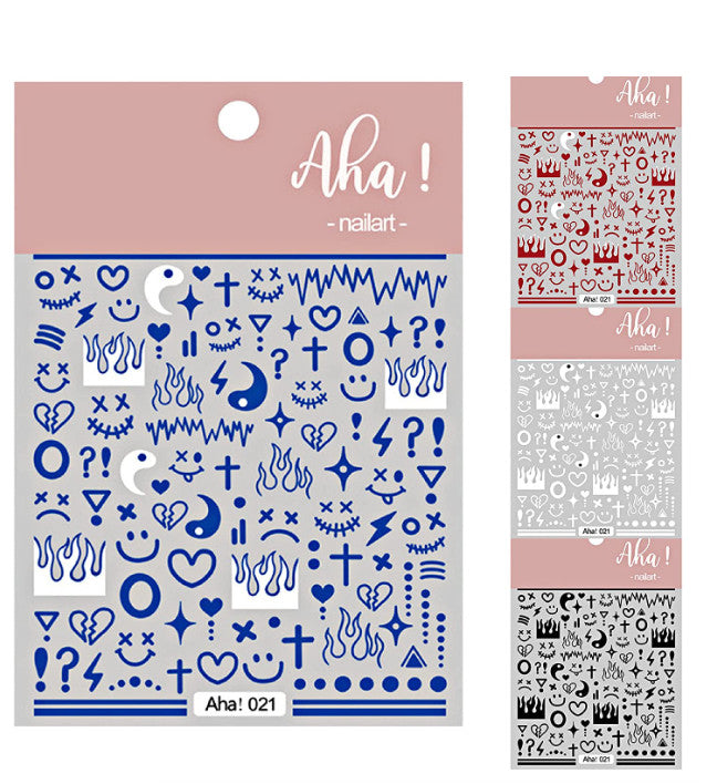 Flame Heart Love Star Sticker Sheet for Nail Art and Crafts - Multiple Colors