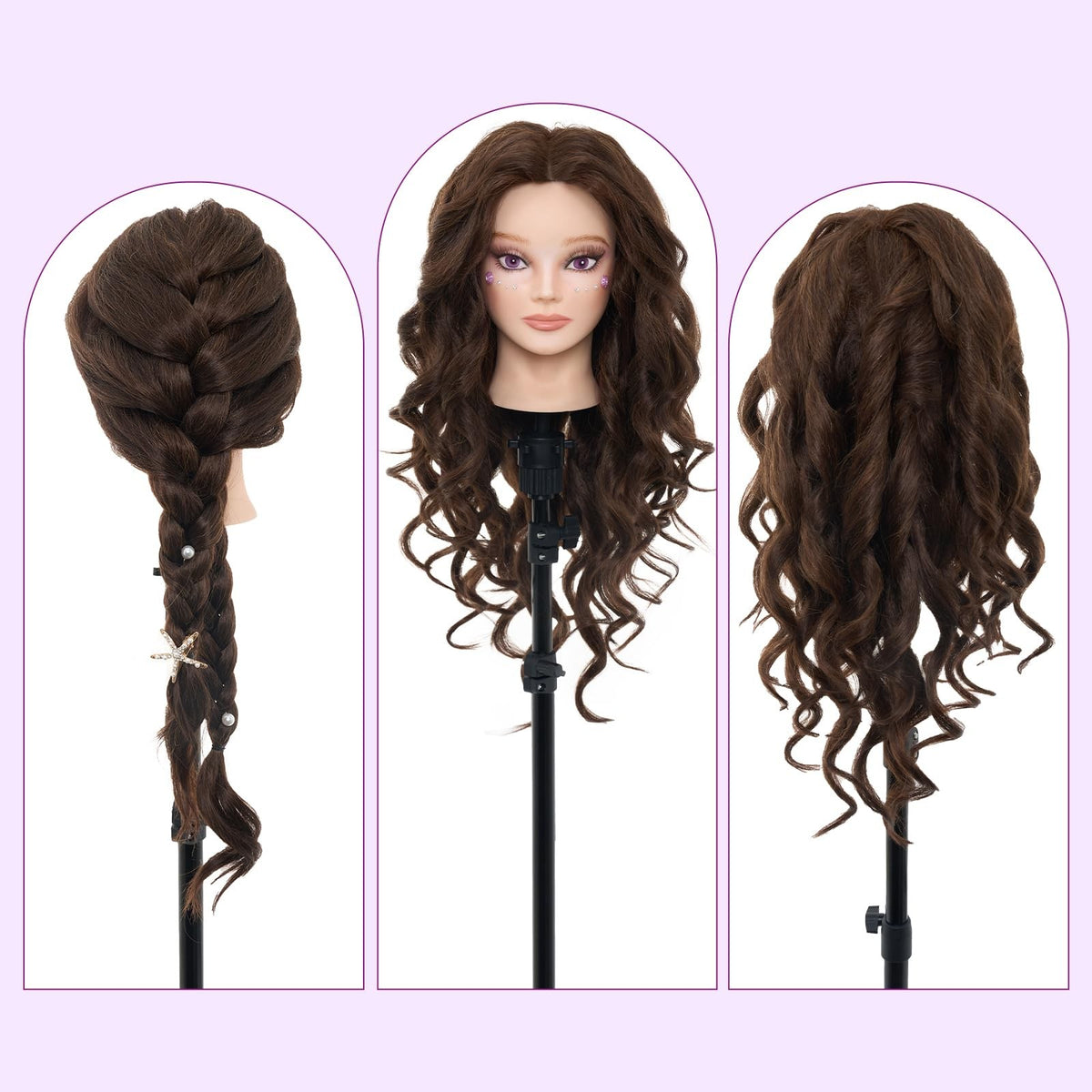 28 Inch Mannequin Head with 80% Human Hair for Hair Styling & Makeup Practice