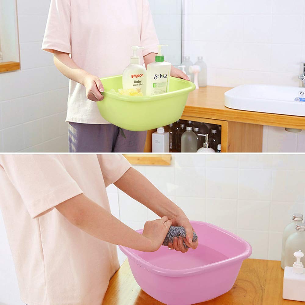 4 Pack 12 Quart Plastic Square Dish Basin Set for Kitchen & Laundry