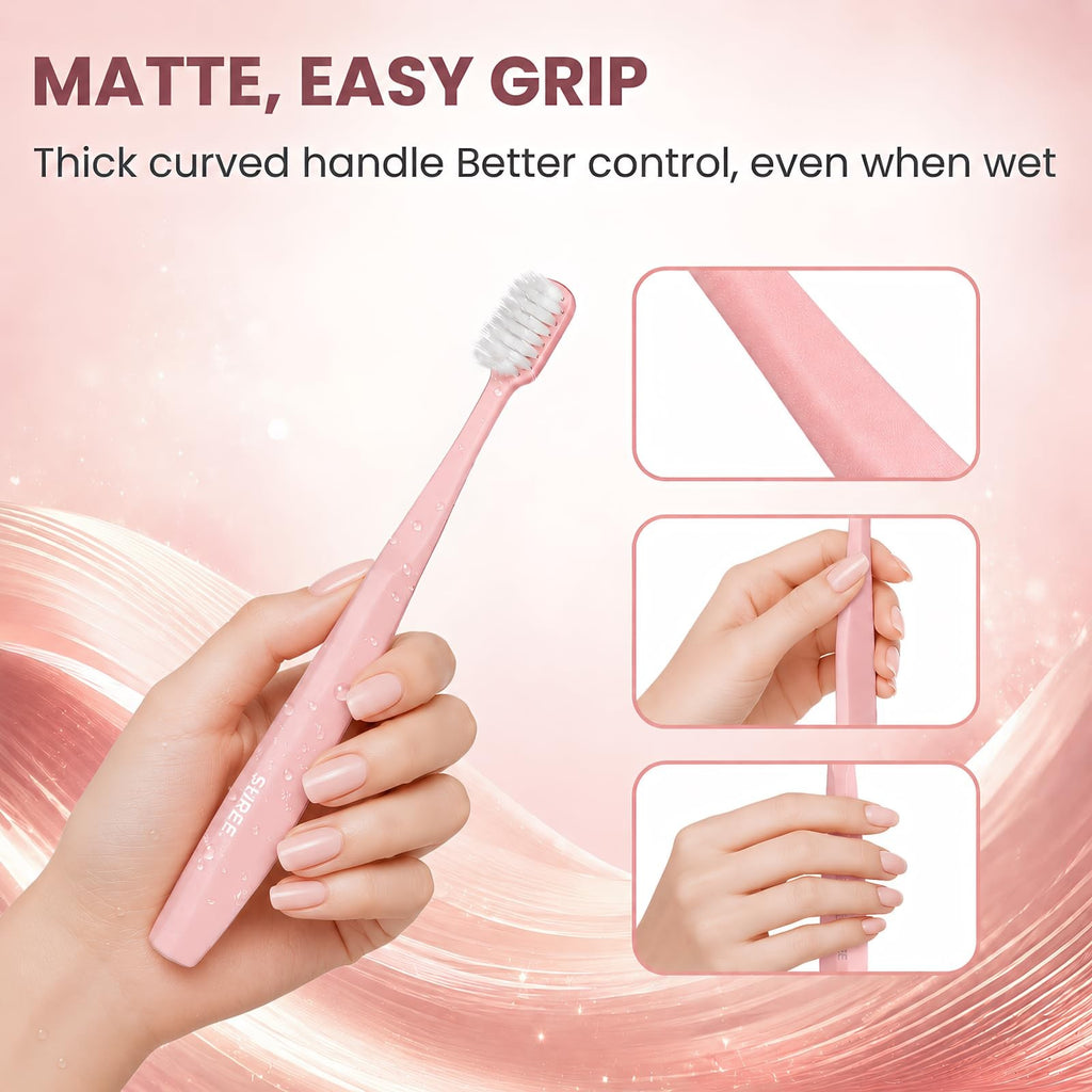 Extra Soft Manual Toothbrushes for Adults - Ultra Dense Nano Bristles, 5-Pack Pink