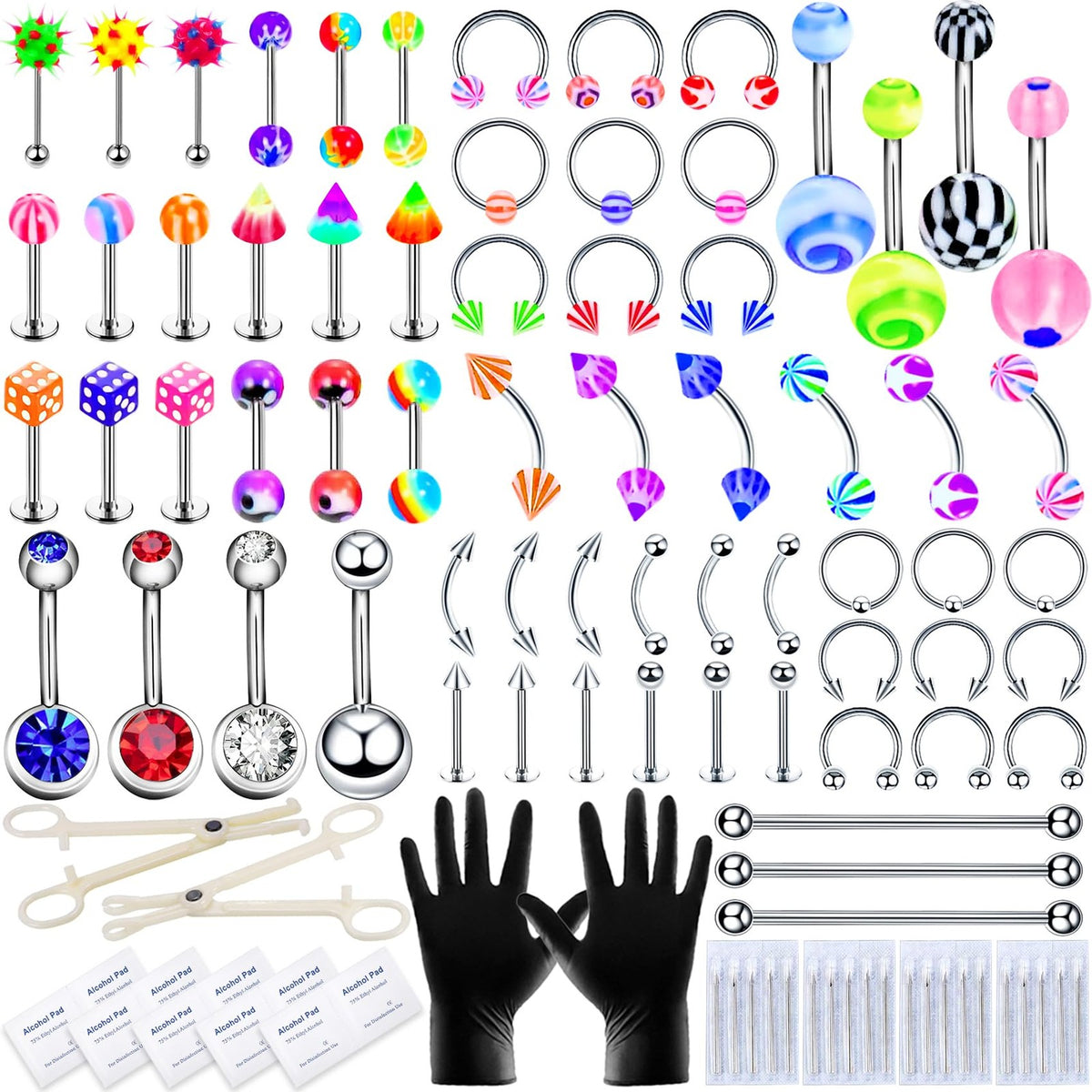 99 Piece Body Piercing Kit - Stainless Steel Jewelry & Tools 12G 14G