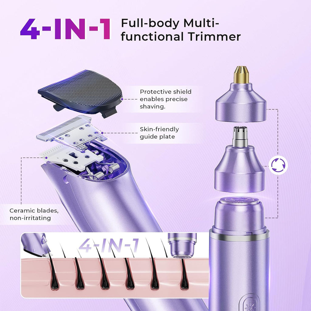 4-in-1 Bikini Trimmer & Electric Razor for Women Wet Dry Dual Head