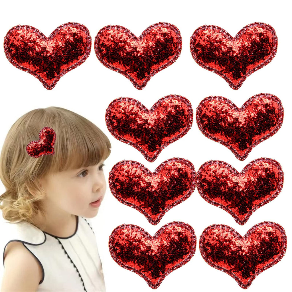 Girls Valentine's Day Glitter Heart Hair Clips Set - Red Sequin Accessories