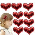 Girls Valentine's Day Glitter Heart Hair Clips Set - Red Sequin Accessories