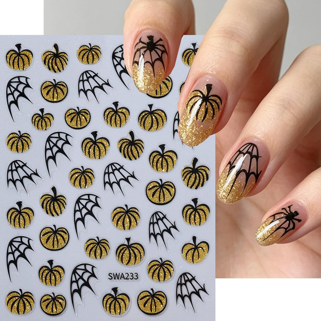Halloween Nail Art Stickers Decals Pumpkin Spider Web 6 Sheets