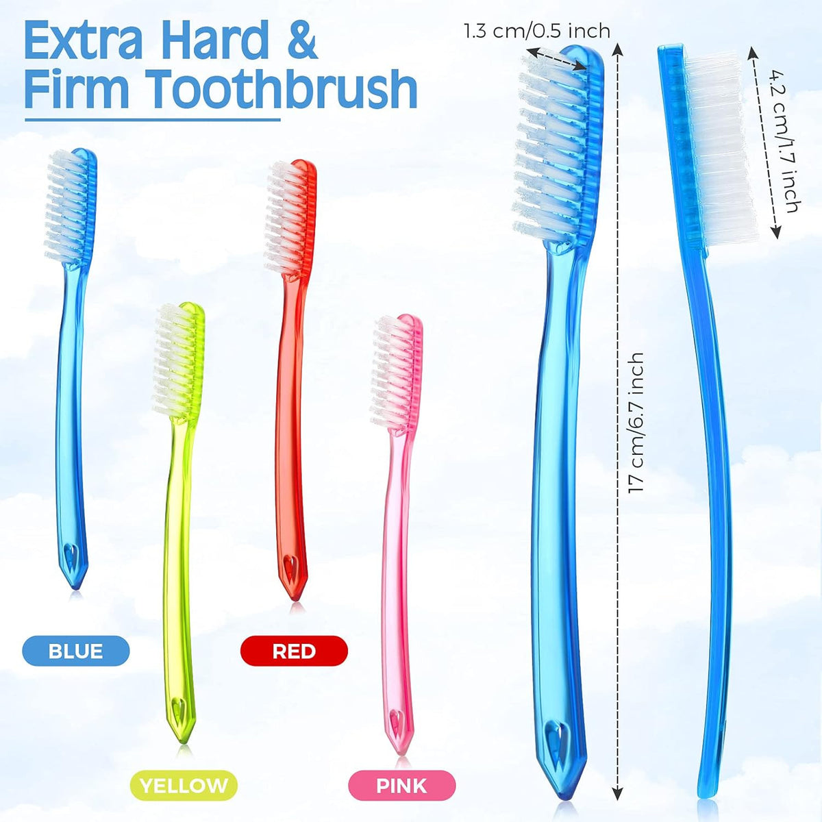 Extra Hard Adult Toothbrush Bulk Set with Long Bristles - Large Size, Firm Cleaning