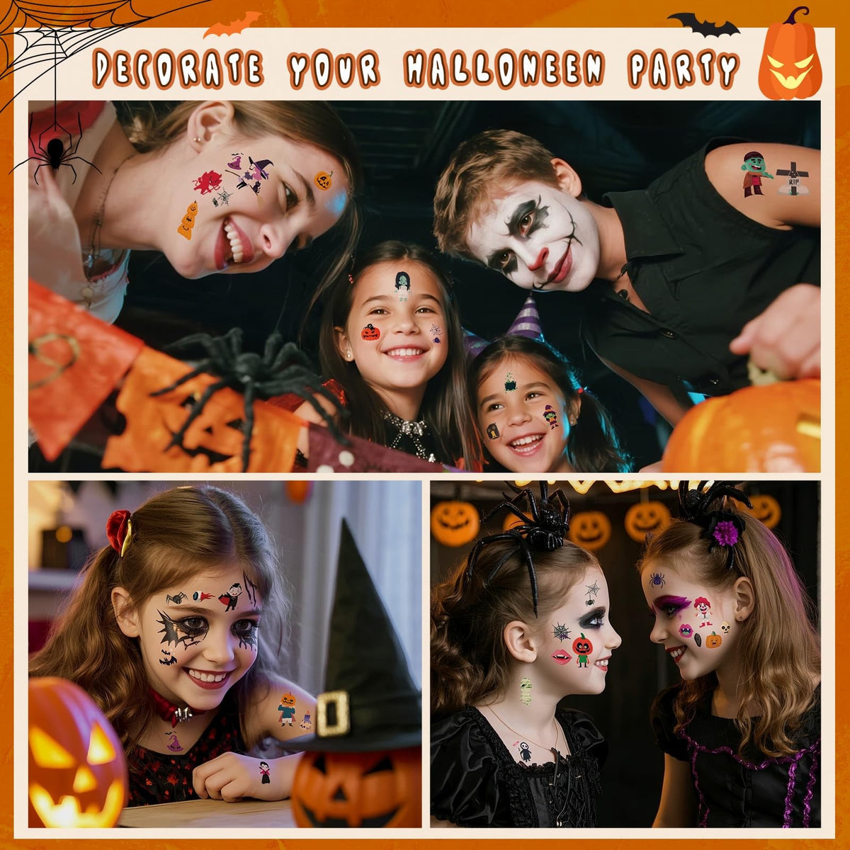 Halloween Temporary Tattoos for Kids - 260+ Designs on 20 Sheets (Pack of 1), Colorful
