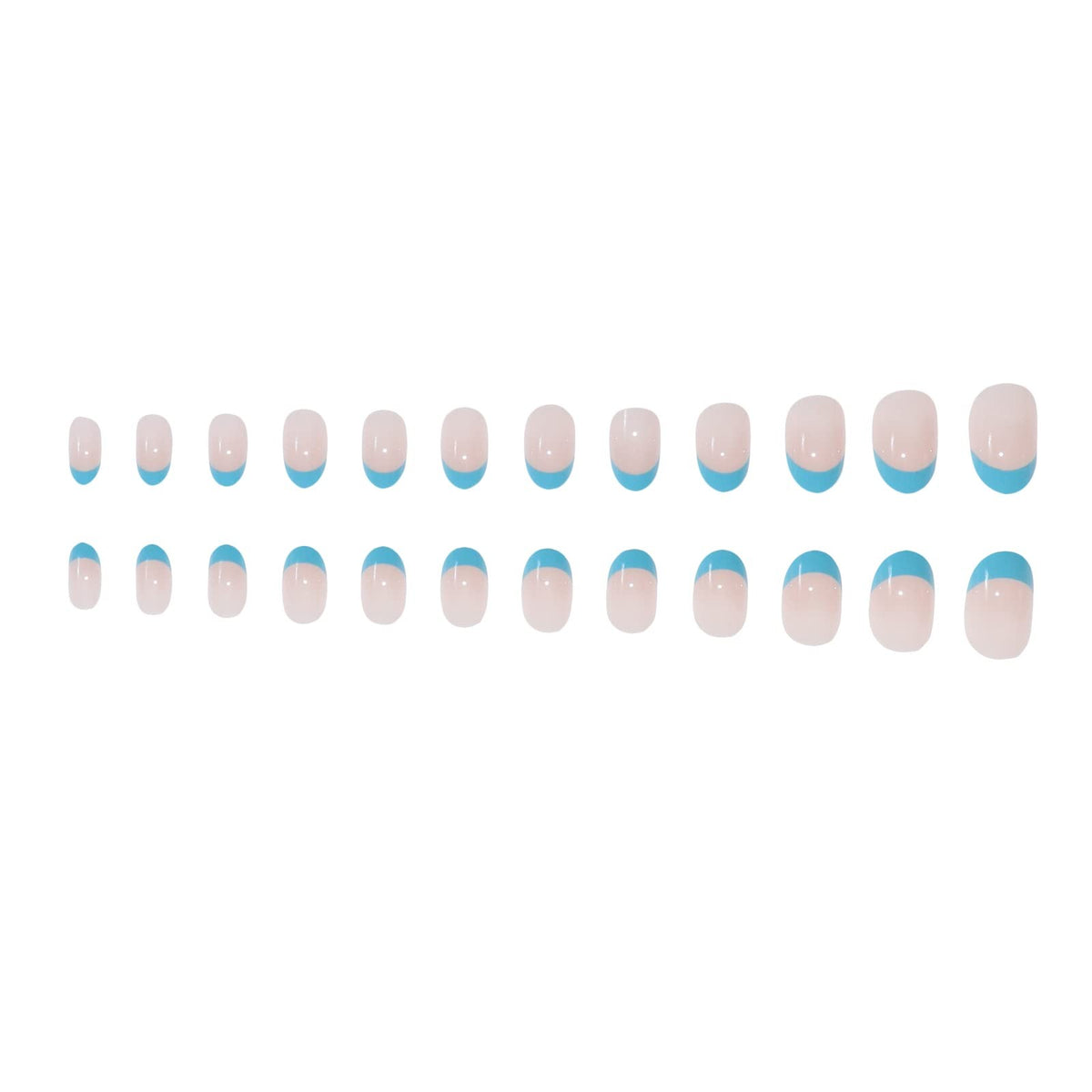 Short Blue French Tip Press-On Nails - Oval Fake Nail Set for Manicure