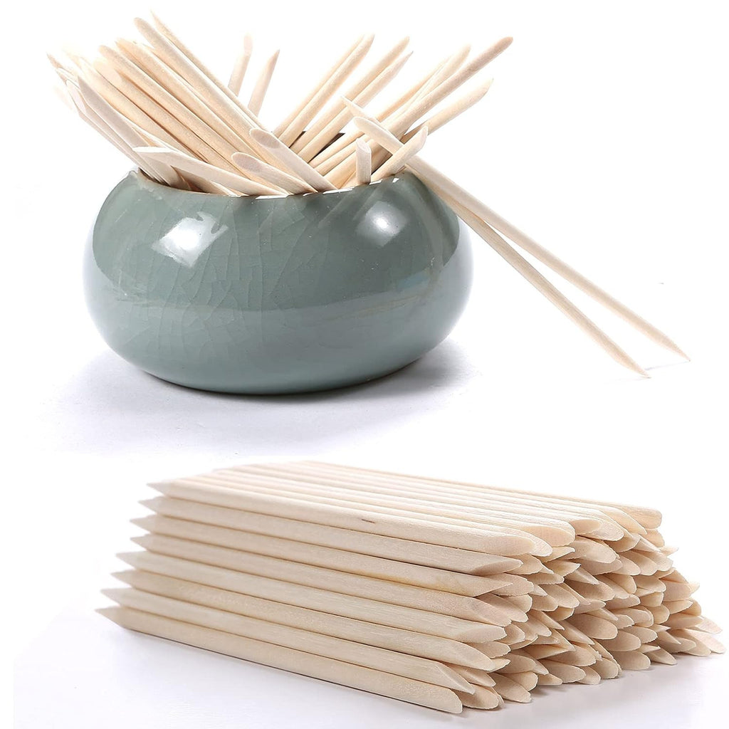 100Pcs Natural Orange Wood Nail Sticks Double Sided Cuticle Pusher