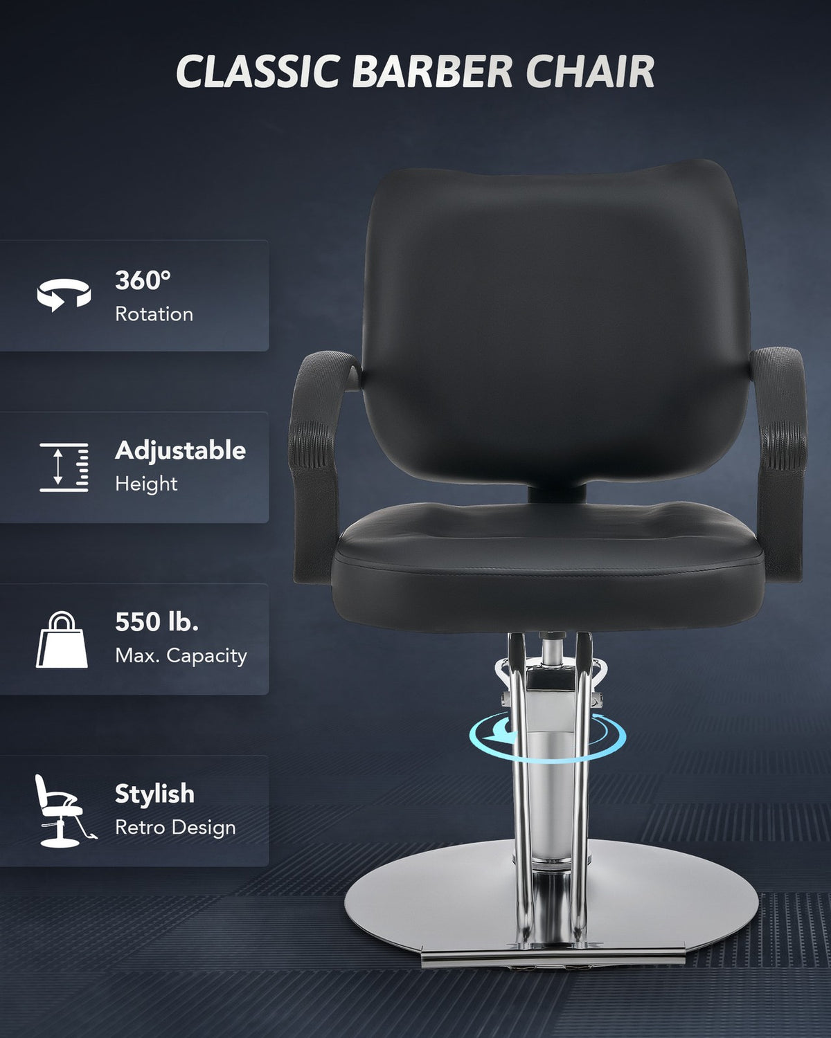 Hydraulic Barber Chair - All Purpose Salon Reclining Styling Chair with 360° Casters