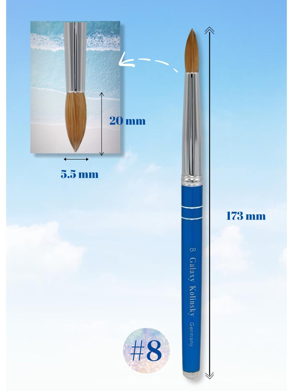 Galaxy Professional 100% Kolinsky Acrylic Nail Brush Round Size 8-22 - Nail Art Tool