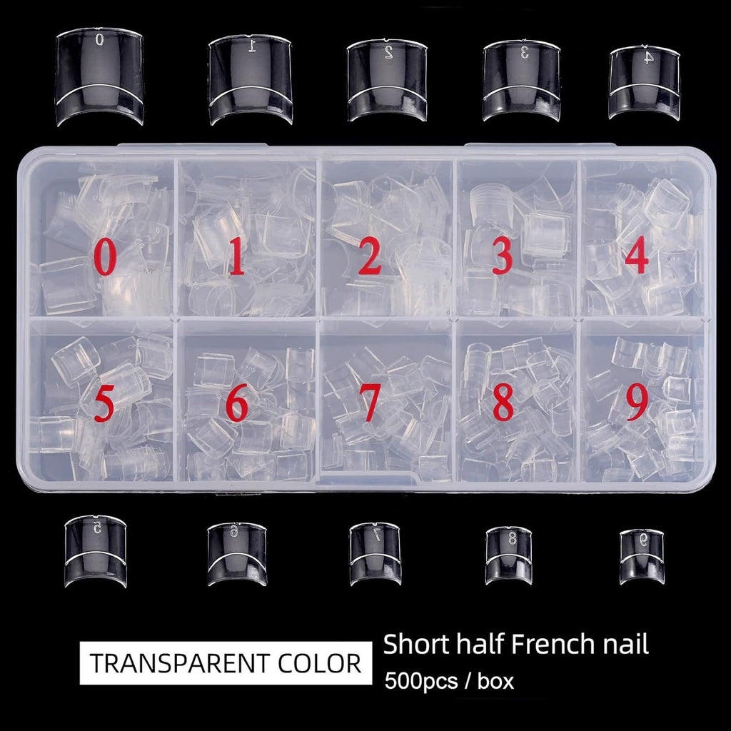 Short Square Acrylic Nail Tips 500Pcs - Clear Half Cover False Nails