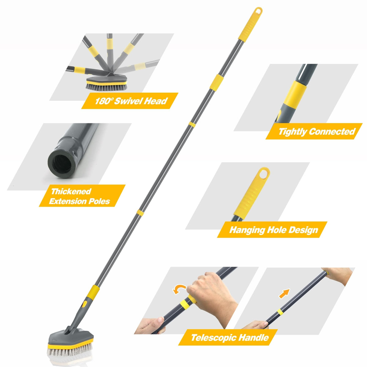 Extendable Shower Scrubber with Long Handle 56-Inch 3-in-1 Bathroom Cleaning Brush