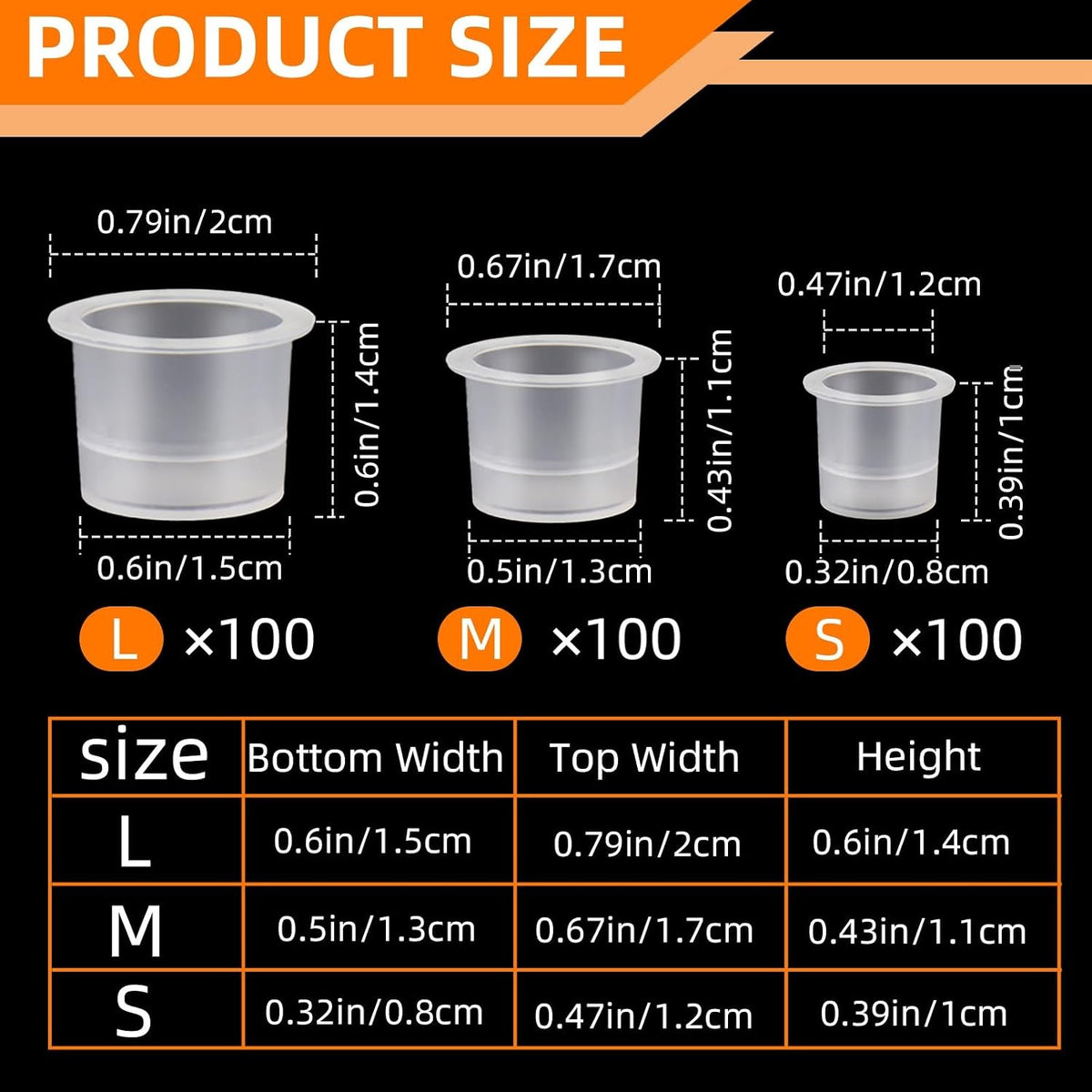 300 Pack Tattoo Ink Cups - 3 Sizes, Plastic Ink Caps for Pigments & Makeup