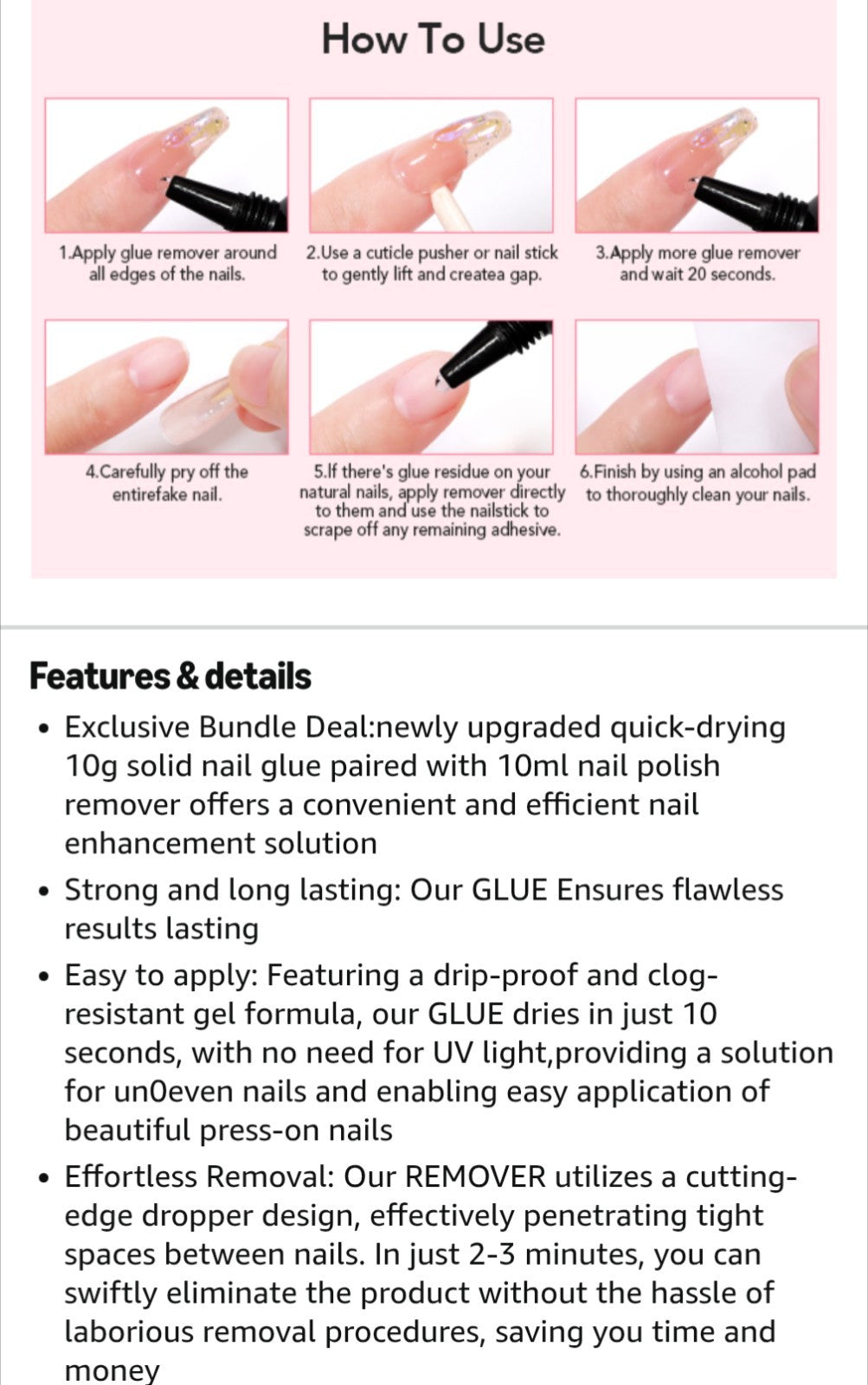 Semi Solid Nail Glue with Remover Kit - Fast Drying 10G + 15ml