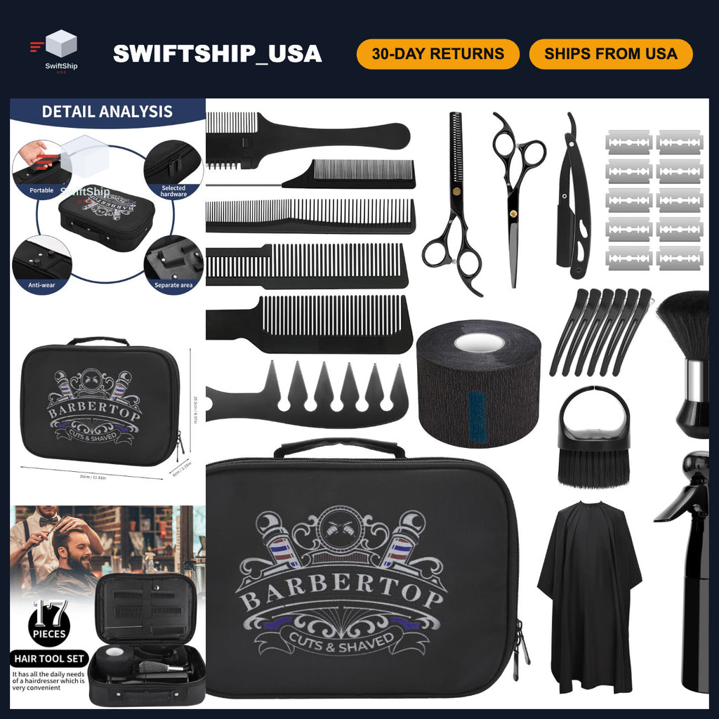 17-Piece Professional Hair Cutting Kit with Shears, Thinning Scissors, Combs & Cape