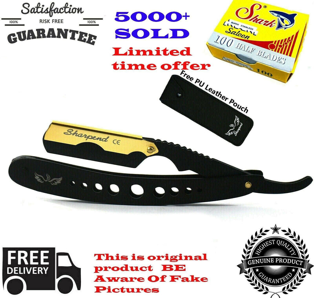 Professional Barber Straight Edge Razor with 100 Blades - Folding Shaving Knife