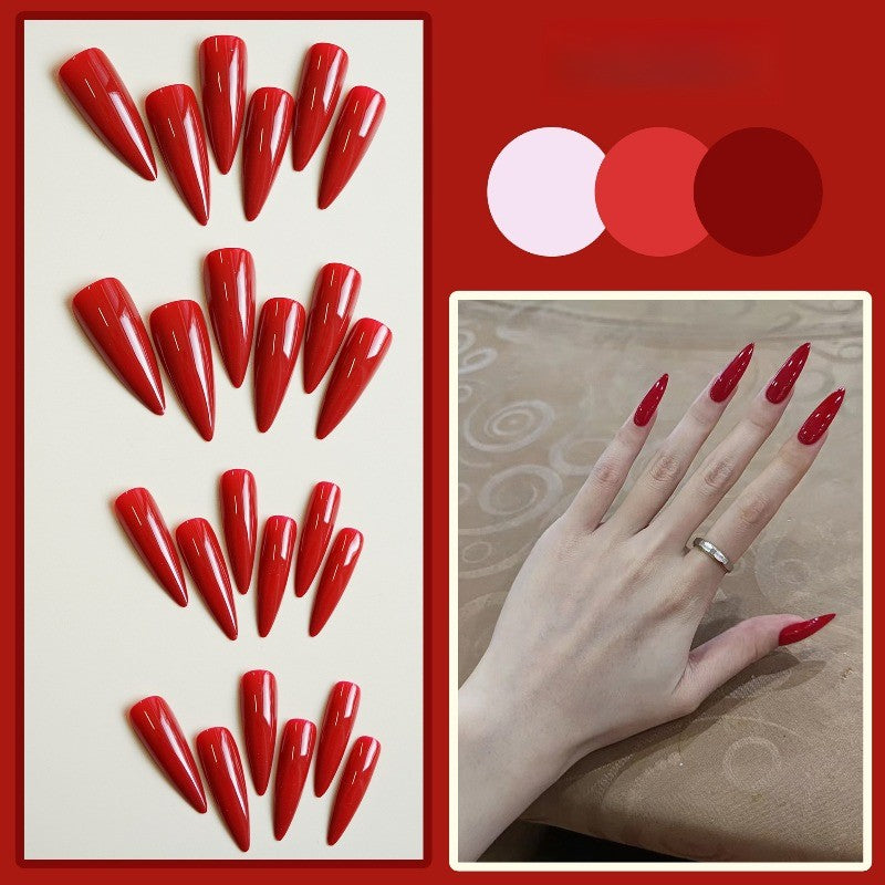 48Pcs Bright Red Long Stiletto Press-On Nails for Manicure - Solid Color