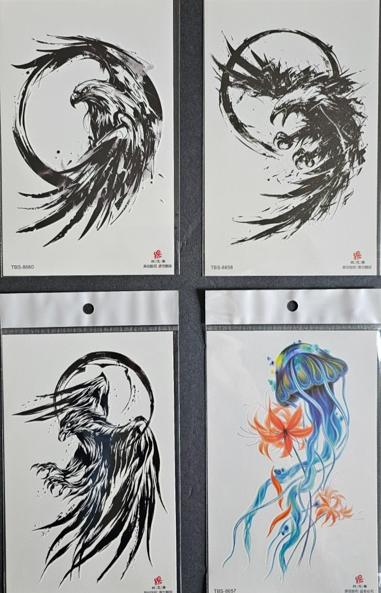 Temporary Tattoos 4 Sheets Premium Middle Arm - Waterproof Skin Art Decals