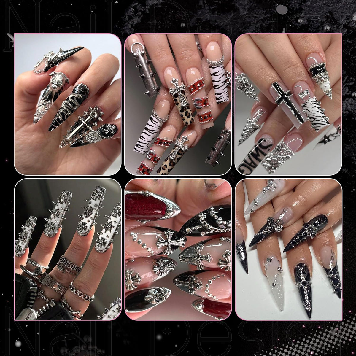 Gothic Nail Charms Set with 3D Studs Pearls & Beads for Nail Art