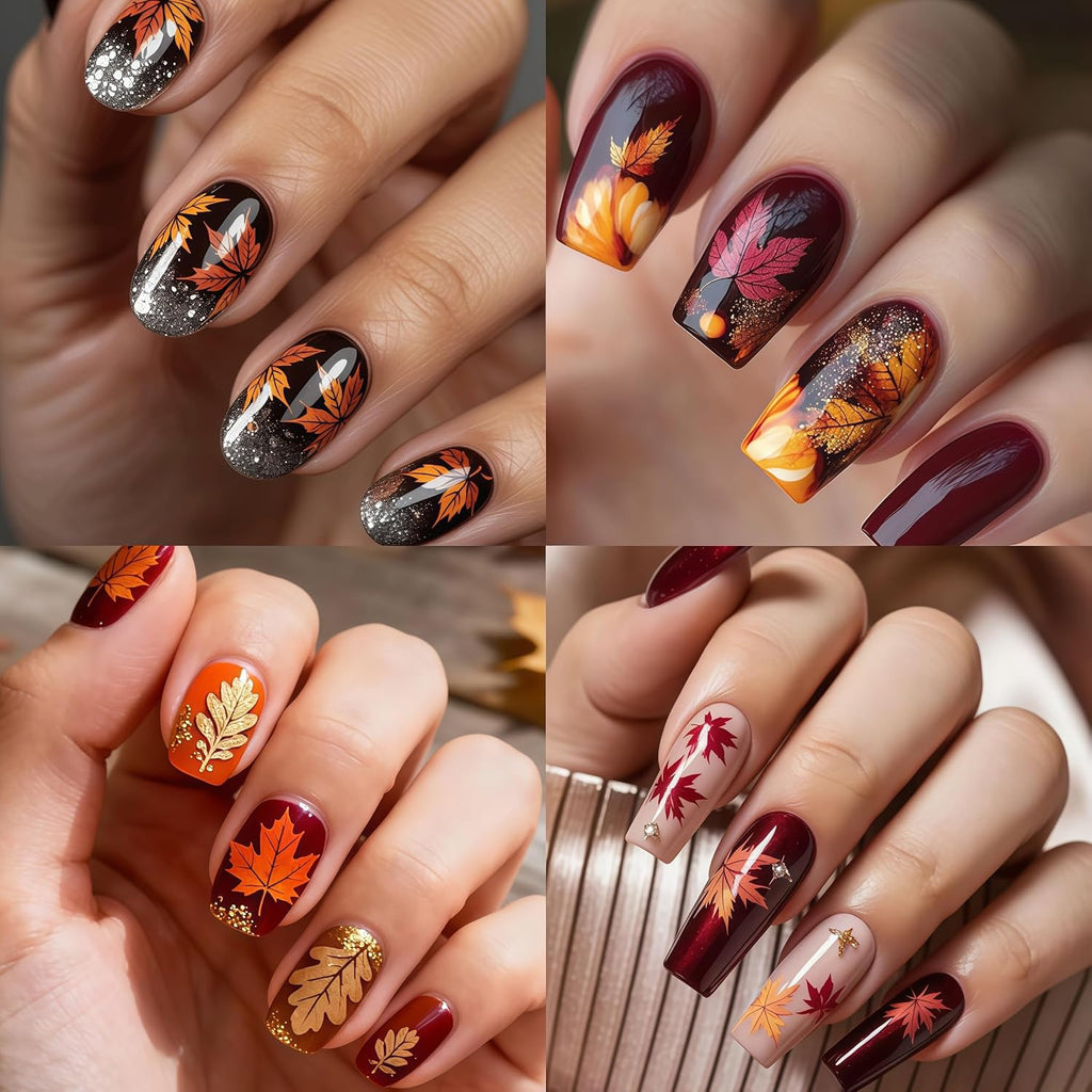 Fall Maple Leaf Nail Stickers - 3 Sheets 5D Self-Adhesive Nail Art Decals