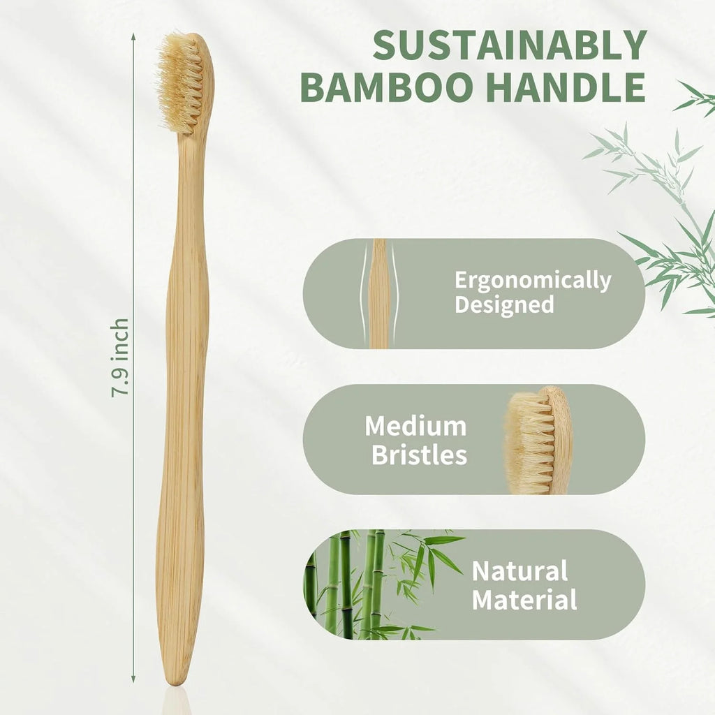 Natural Bamboo Toothbrush Set with Boar Bristles - Eco-Friendly 12 Pack