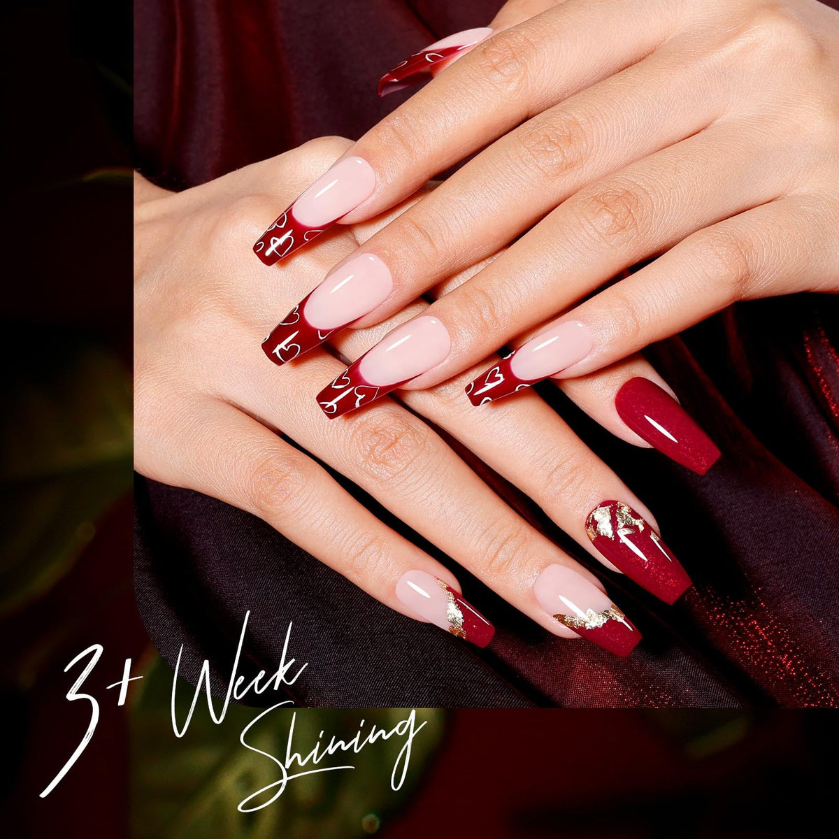 Gel Nail Polish Set - 6 Colors Burgundy Red Glitter Crimson for Manicure