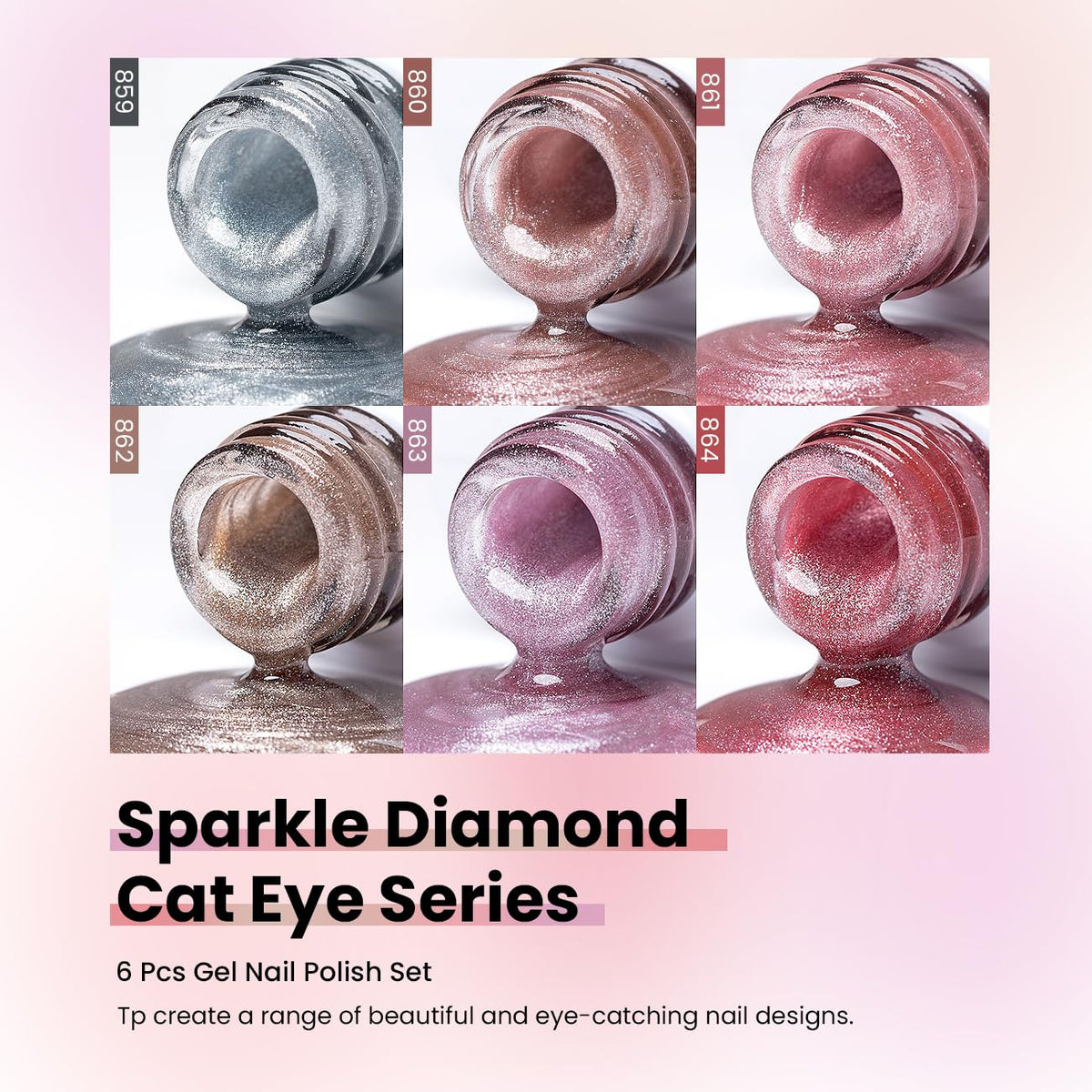 6Pcs Cat Eye Gel Nail Polish Set with Magnetic Sparkle & Glitter