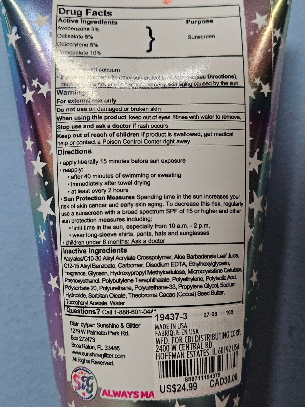 Sparkling Marshmallow Scented Glitter Sunscreen SPF 50 - Sea Star