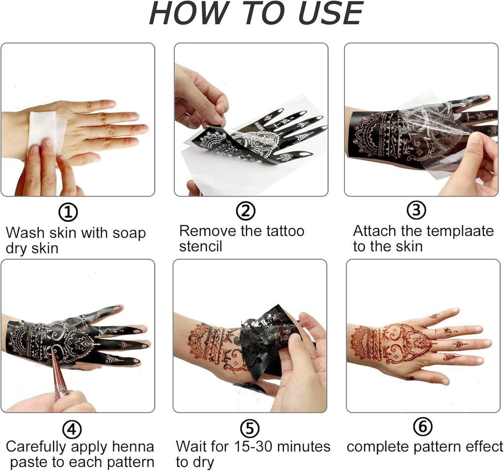 Henna Tattoo Stencil Kit – 12 Sheets Temporary Hand Templates