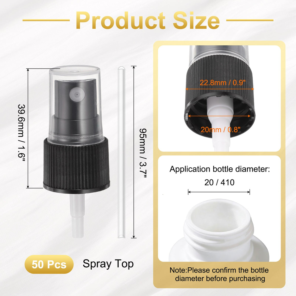 50Pcs Black Spray Tops for 20/410 Fine Mist Spray Bottles - Reusable Replacements