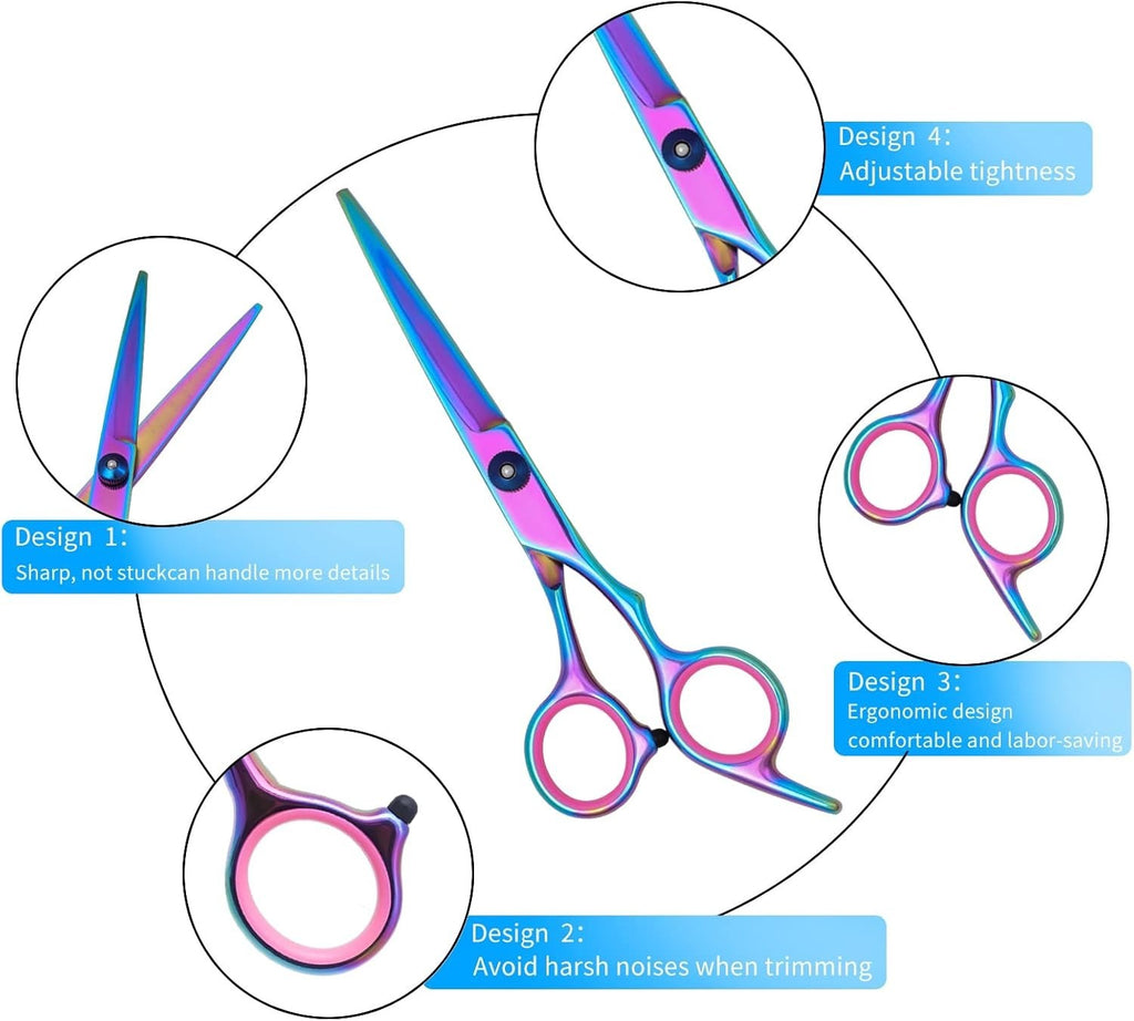 Pet Grooming Scissors Kit with Curved, Straight & Thinning Shears Stainless Steel Comb
