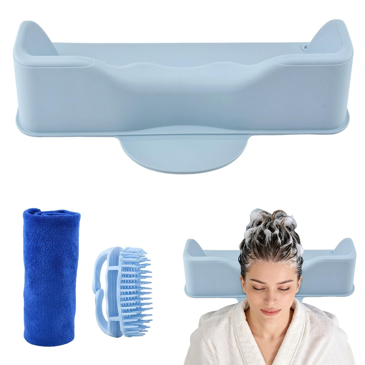 Portable Hair Washing Station Set Blue Shampoo Bowl for Sink