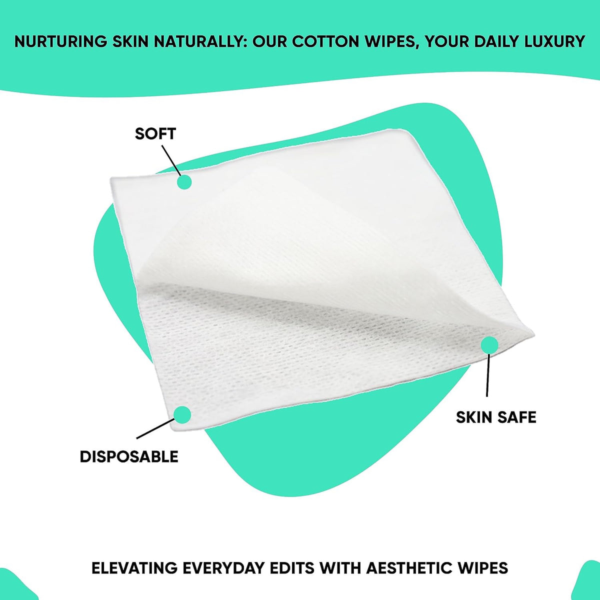 Hypoallergenic Cotton Aesthetic Wipes - 4x4 Inch, 200 Pack for Skin Care