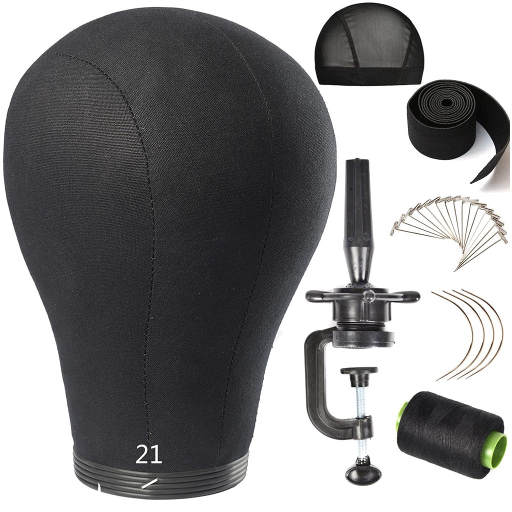 21-Inch Cork Canvas Wig Head with Stand for Styling & Display