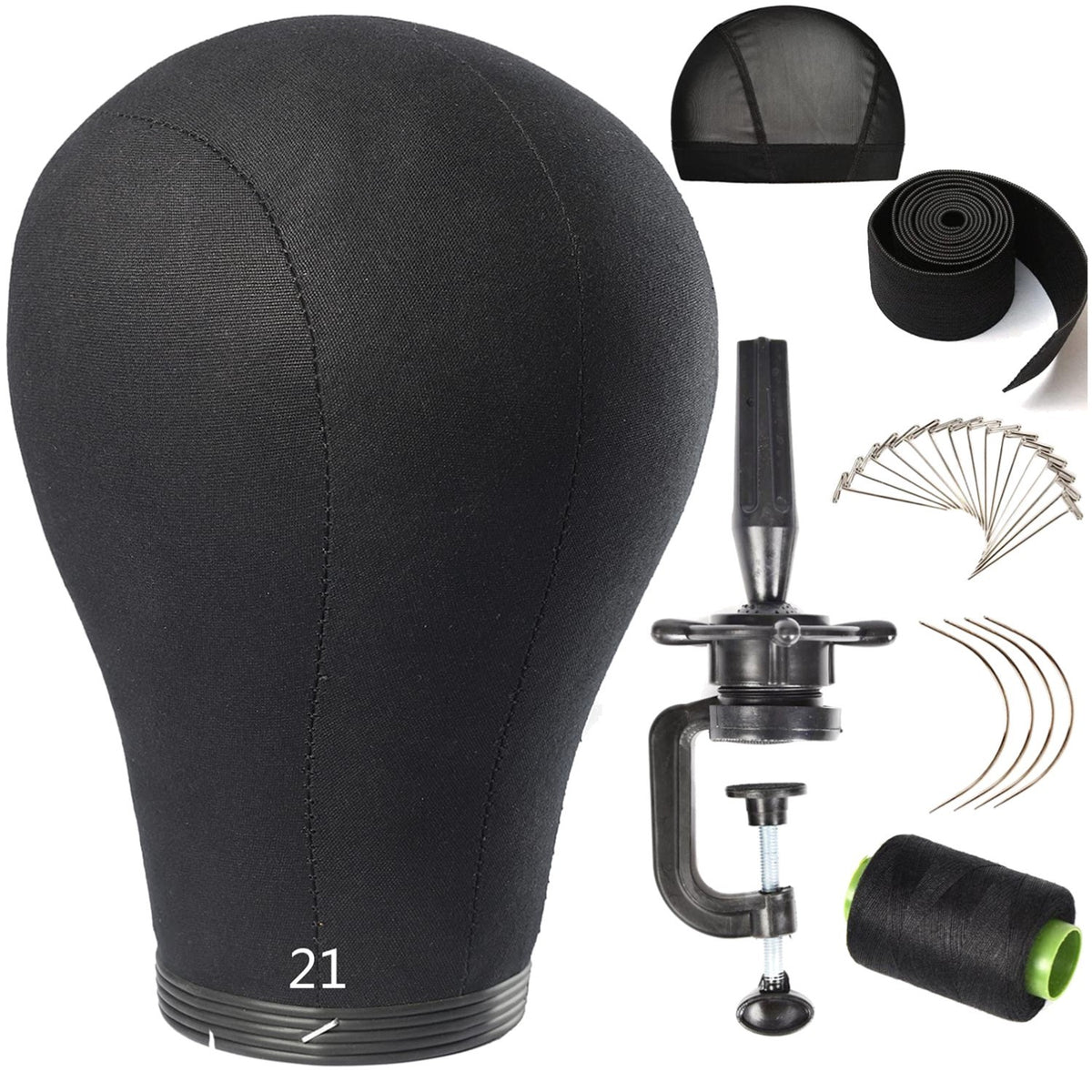 21-Inch Cork Canvas Wig Head with Stand for Styling & Display