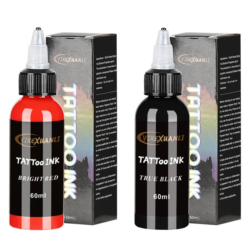 Permanent Tattoo Ink Pigment Set 60ml Red Black with Box - Body Art Supplies