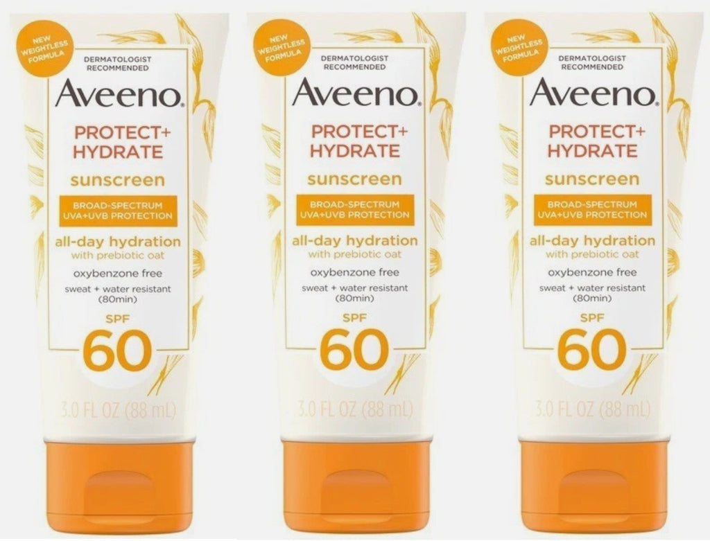 Aveeno Protect + Hydrate SPF 60 Moisturizing Body Sunscreen Lotion 3 oz - Pack of 3