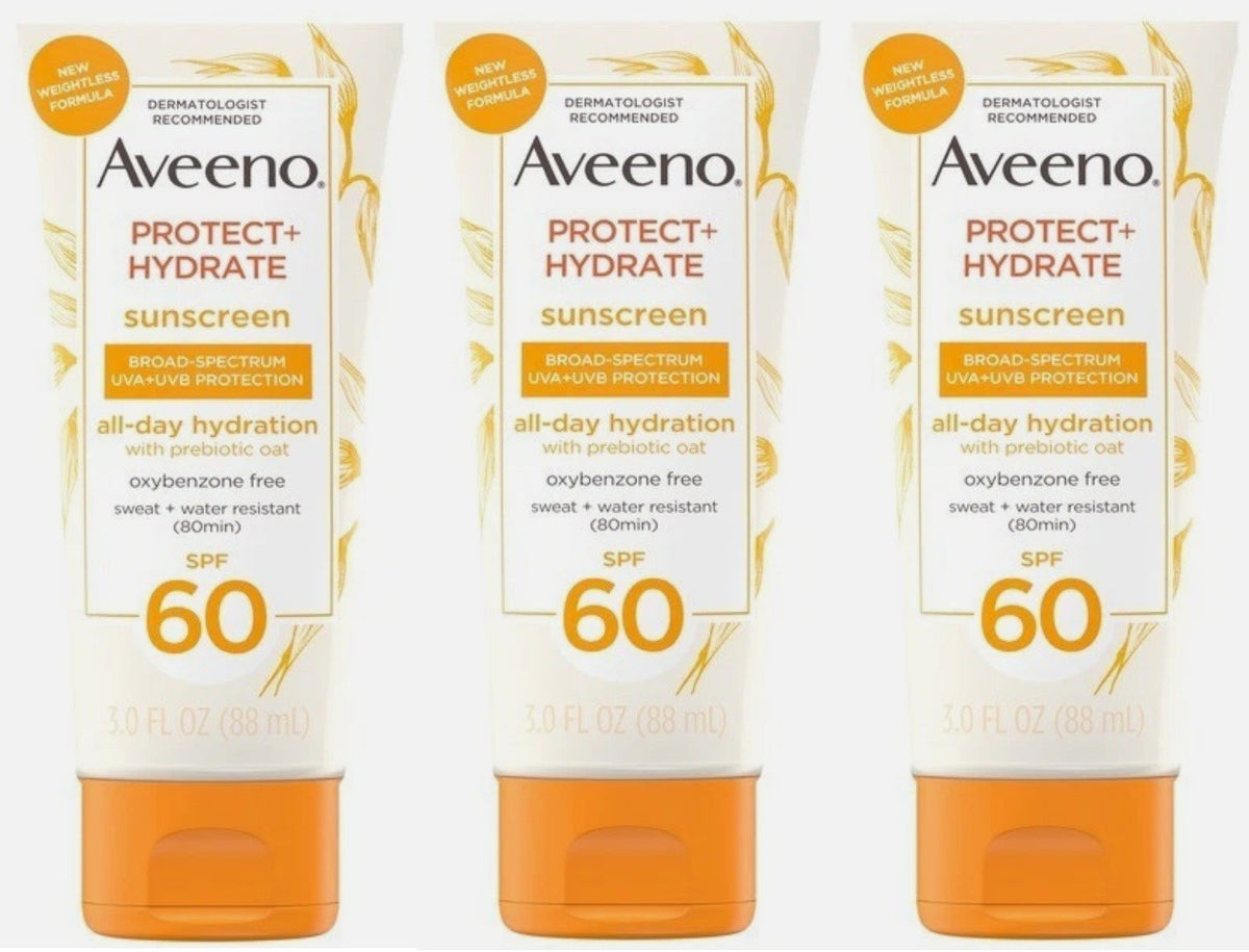Aveeno Protect + Hydrate SPF 60 Moisturizing Body Sunscreen Lotion 3 oz - Pack of 3