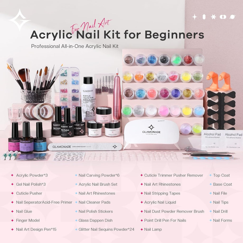 Professional Acrylic Nail Kit with Gel Polishes and Tools - Beginners & Salon Use