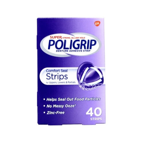 Denture Adhesive Strips - Strong All-Day Hold, Pack of 40 (6 Packs)