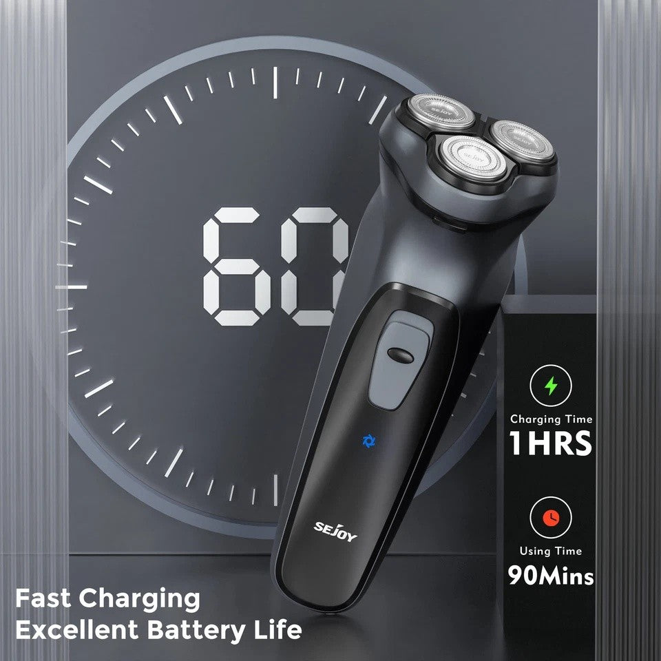 Men's Rechargeable Waterproof Electric Shaver with Trimmer for Face & Beard