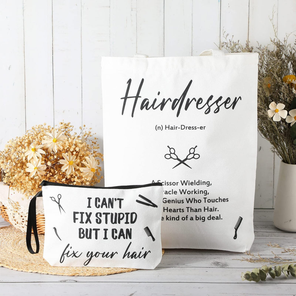 Hairdresser Gift Set - Canvas Tote Bag & Makeup Bag for Stylist