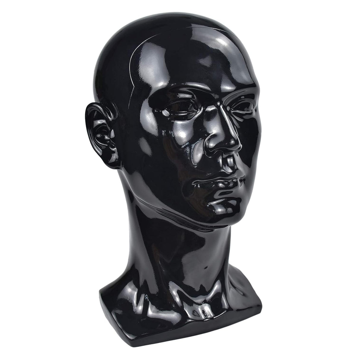 PVC Mannequin Head Black Male Display Stand for Wigs Hats and Accessories