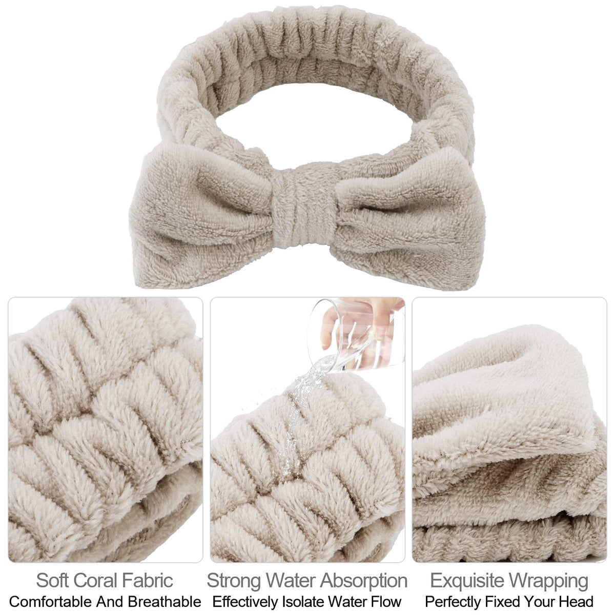 Spa Headband and Wristband Set - Soft Microfiber, Absorbent, Adjustable Fit