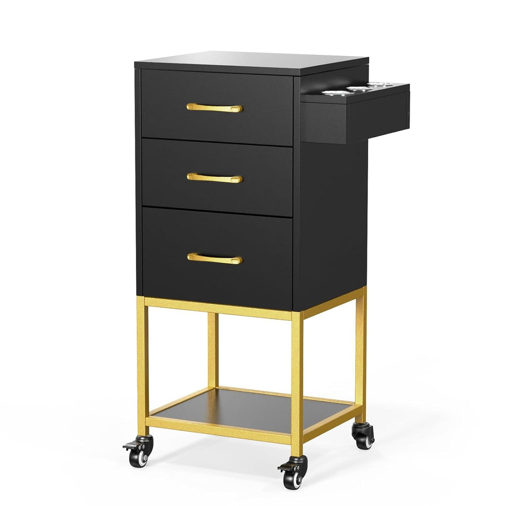 Salon Trolley Cart with 3 Drawers and Heat-Resistant Tool Holders for Stylists