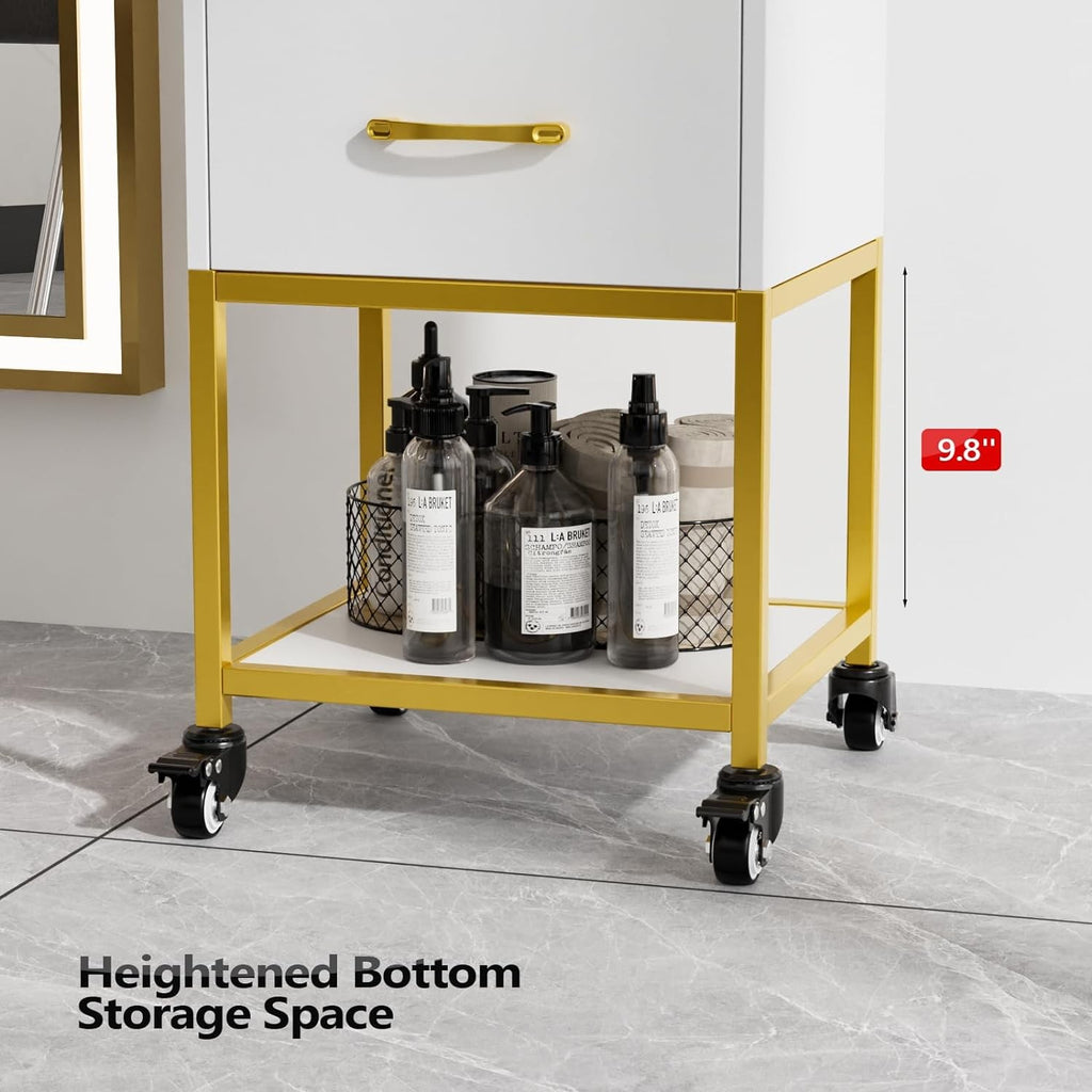 Mobile Salon Storage Cart with Wheels, 3 Drawers & Dryer Holders