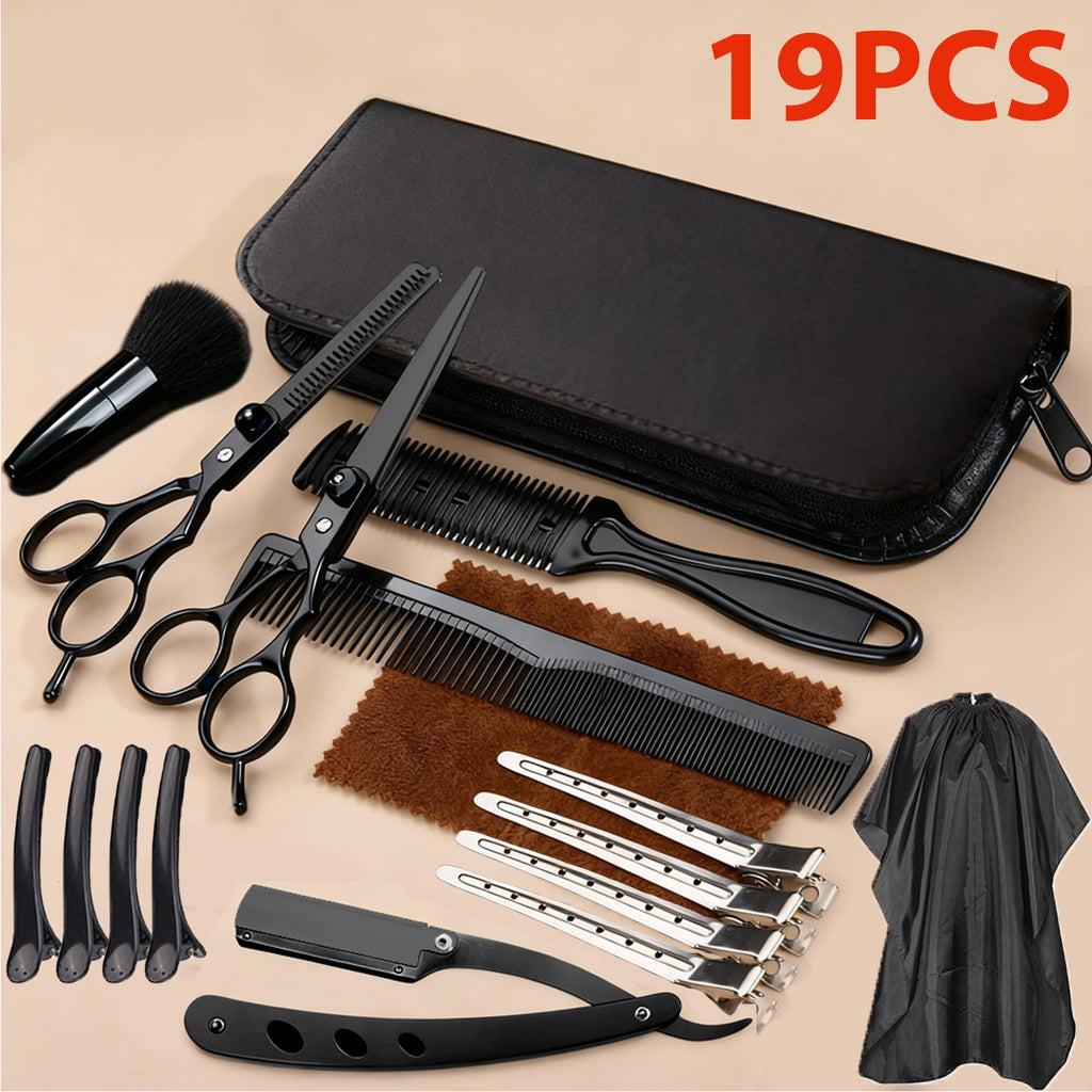 Professional Hair Cutting Scissors Shears Set for Salon & Home Use - 19 Pieces