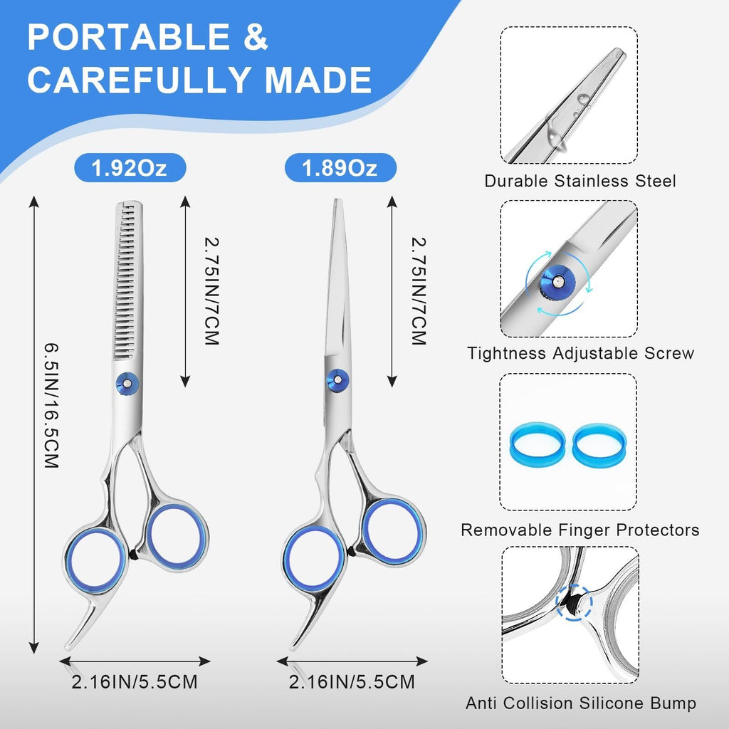Professional Hair Cutting Scissors and Thinning Shears - High-Quality Stainless Steel, Ergonomic Design, Includes Protective Rings